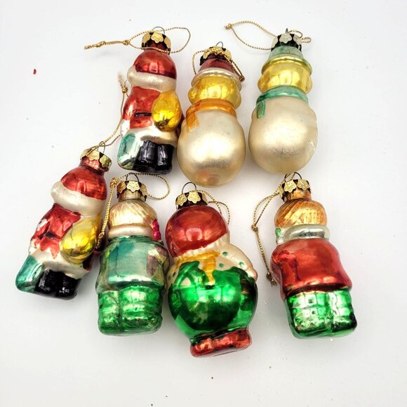 Glass Ornaments Set 7 1992 Snowman Santa 3.5'' Christmas Tree Ornaments Vintage - Picture 2 of 9